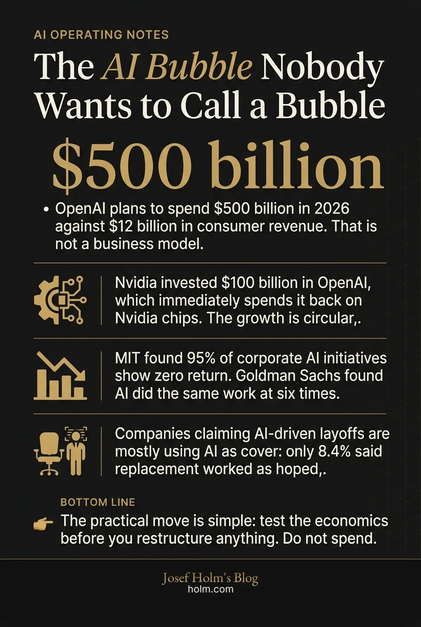 Infographic summary of: The AI Bubble Nobody Wants to Call a Bubble