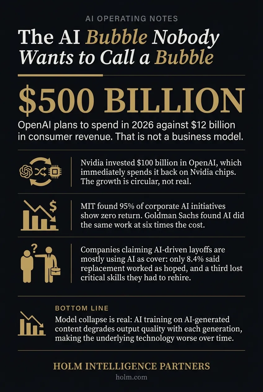 Infographic summary of: The AI Bubble Nobody Wants to Call a Bubble