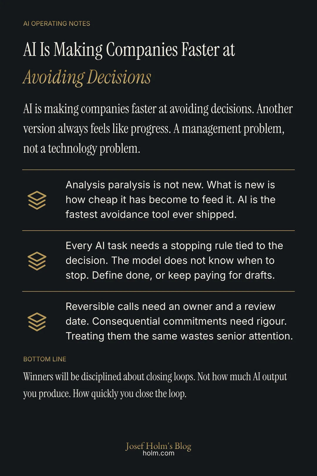Infographic summary of: AI Is Making Companies Faster at Avoiding Decisions