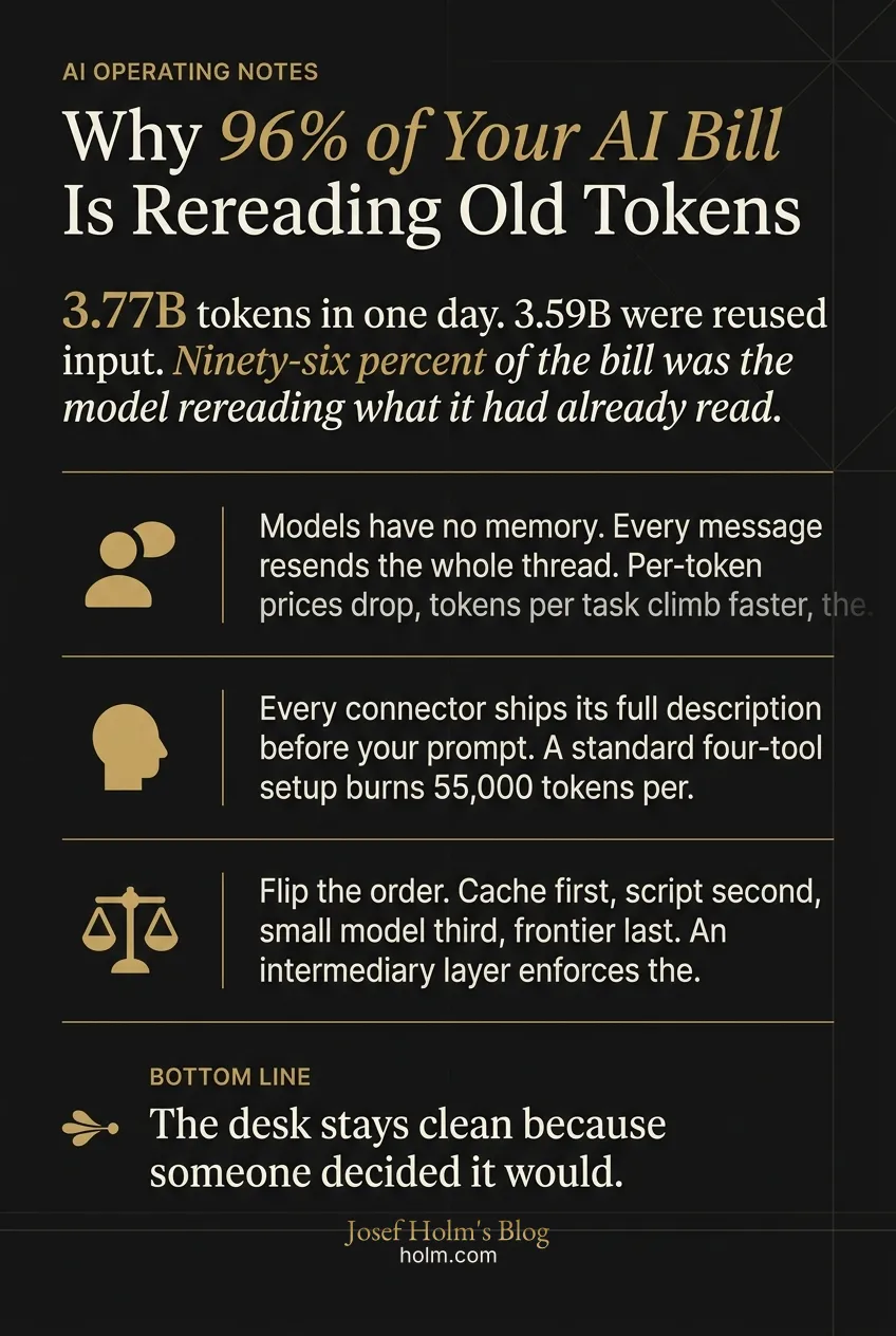 Infographic summary of: Why 96% of Your AI Bill Is Rereading Old Tokens