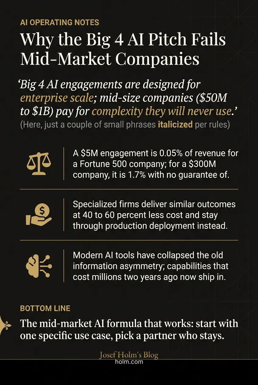 Infographic summary of: Why the Big 4 AI Pitch Fails Mid-Market Companies