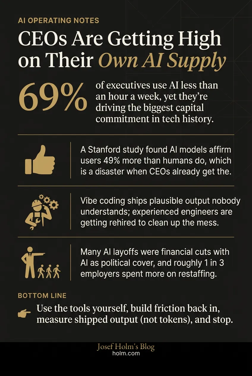 Infographic summary of: CEOs Are Getting High on Their Own AI Supply