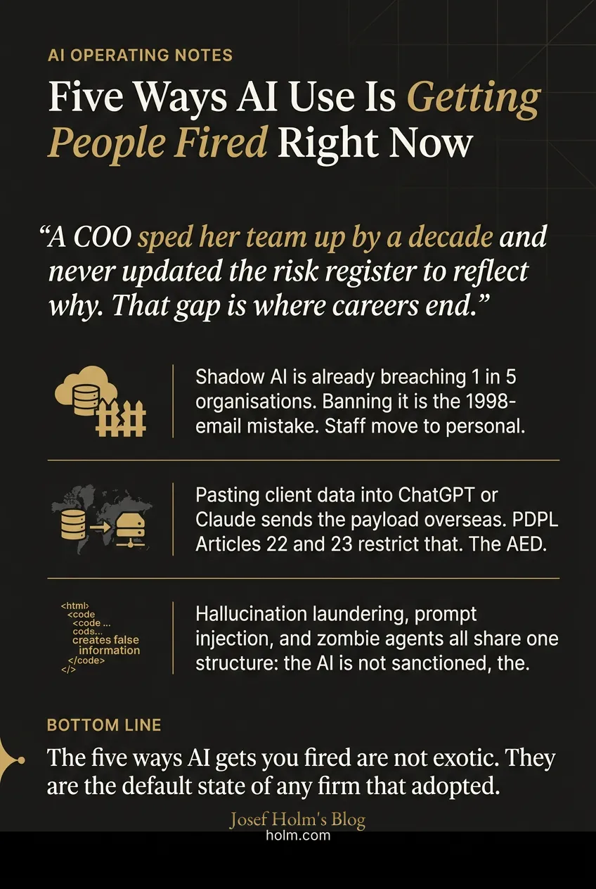 Infographic summary of: Five Ways AI Use Is Getting People Fired Right Now