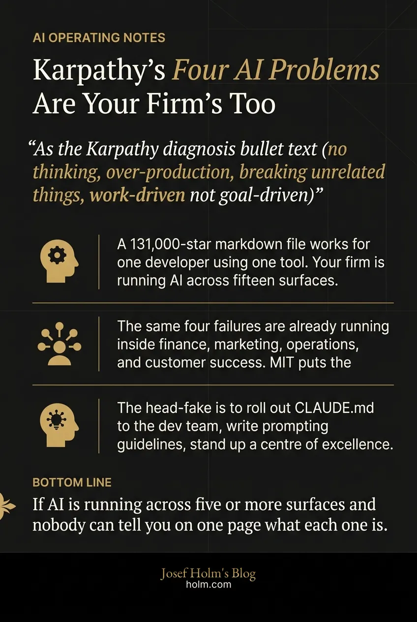 Infographic summary of: Karpathy's Four AI Problems Are Your Firm's Too