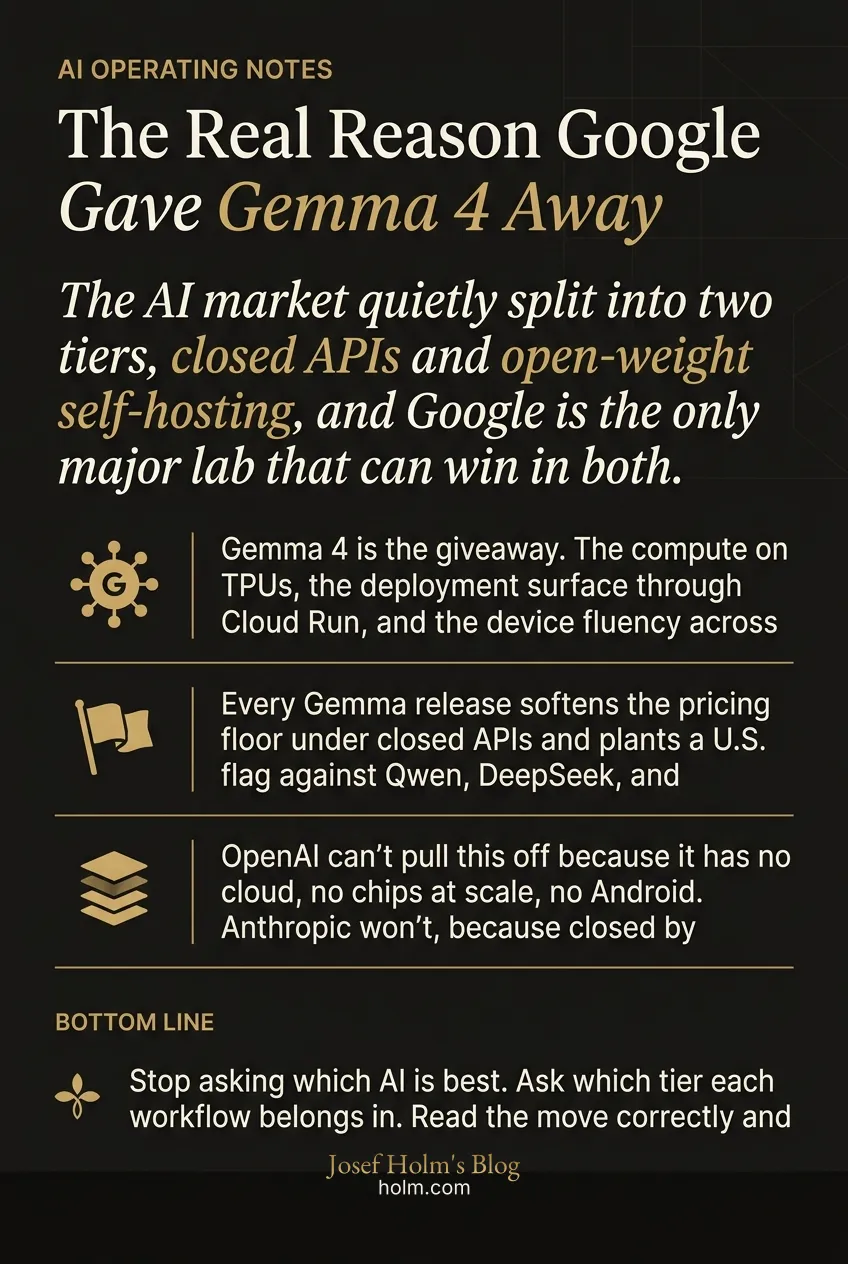 Infographic summary of: The Real Reason Google Gave Gemma 4 Away