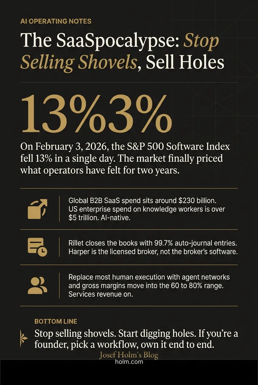 Infographic summary of: The SaaSpocalypse: Stop Selling Shovels, Sell Holes
