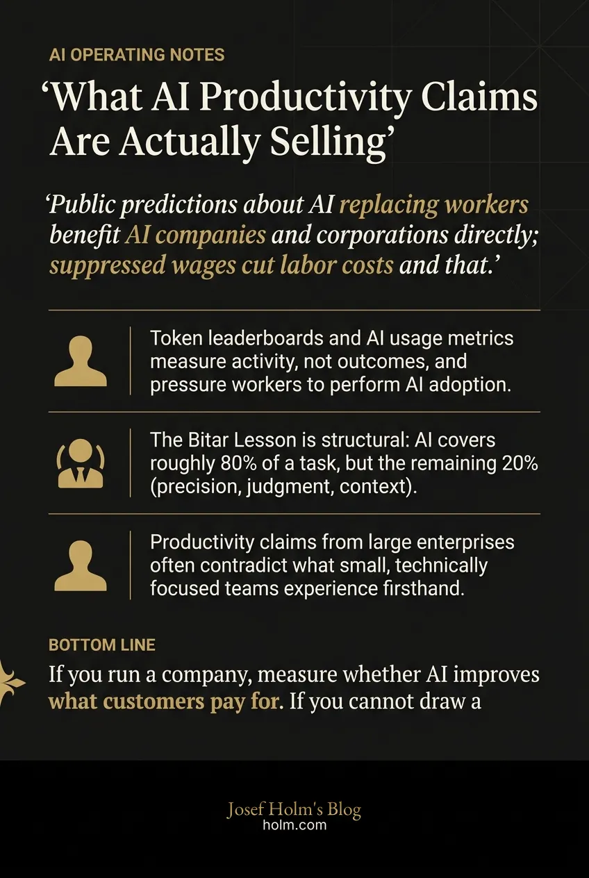 Infographic summary of: What AI Productivity Claims Are Actually Selling