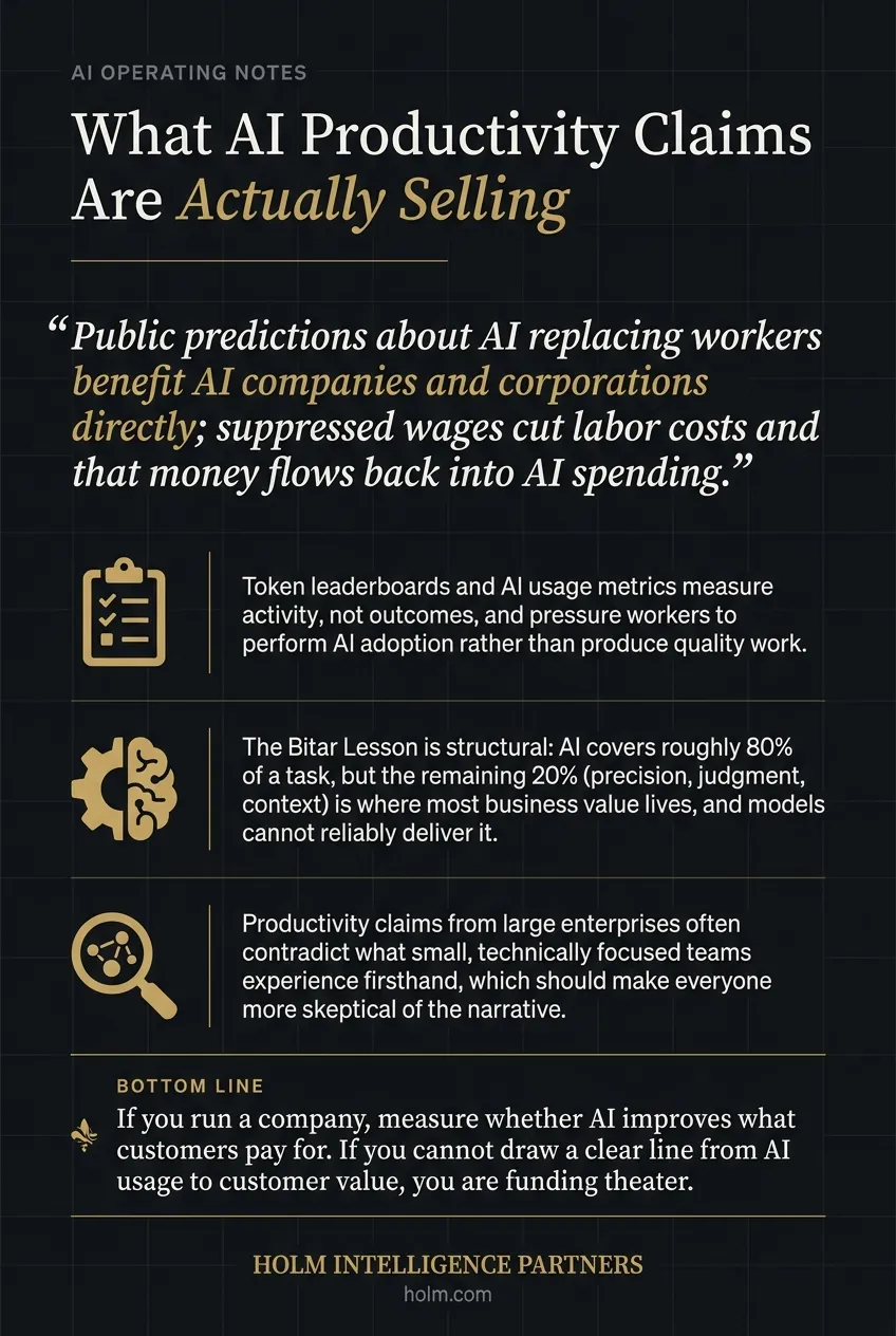 Infographic summary of: What AI Productivity Claims Are Actually Selling