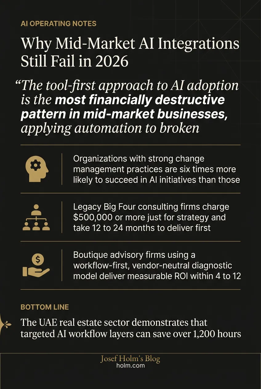 Infographic summary of: Why Mid-Market AI Integrations Still Fail in 2026